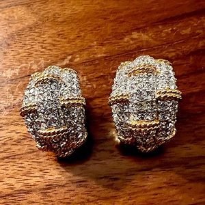 SWAROVSKI PAVE AND GOLD CLIP ON EARRINGS - SIGNED
